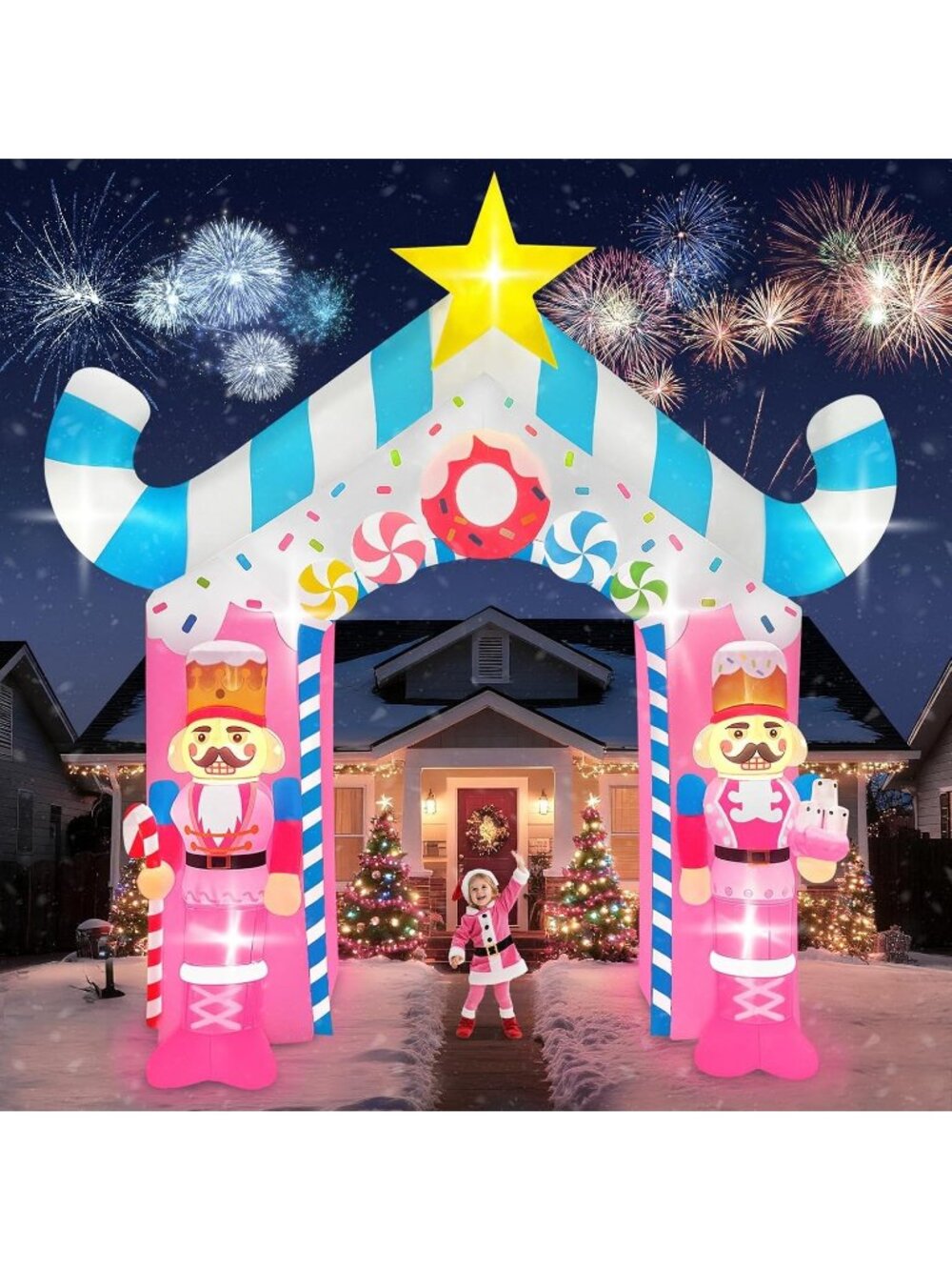 🎃 12FT Christmas Inflatable Archway LED Light Pink Xmas Blow Up Yard Decor